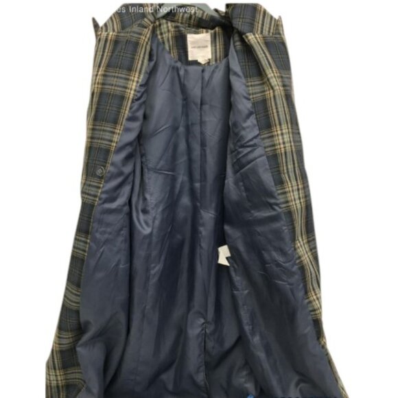 AVEC LES FILLES Double Breasted Plaid Duster Trench Coat In Blue/ Peach Plaid - Picture 6 of 7